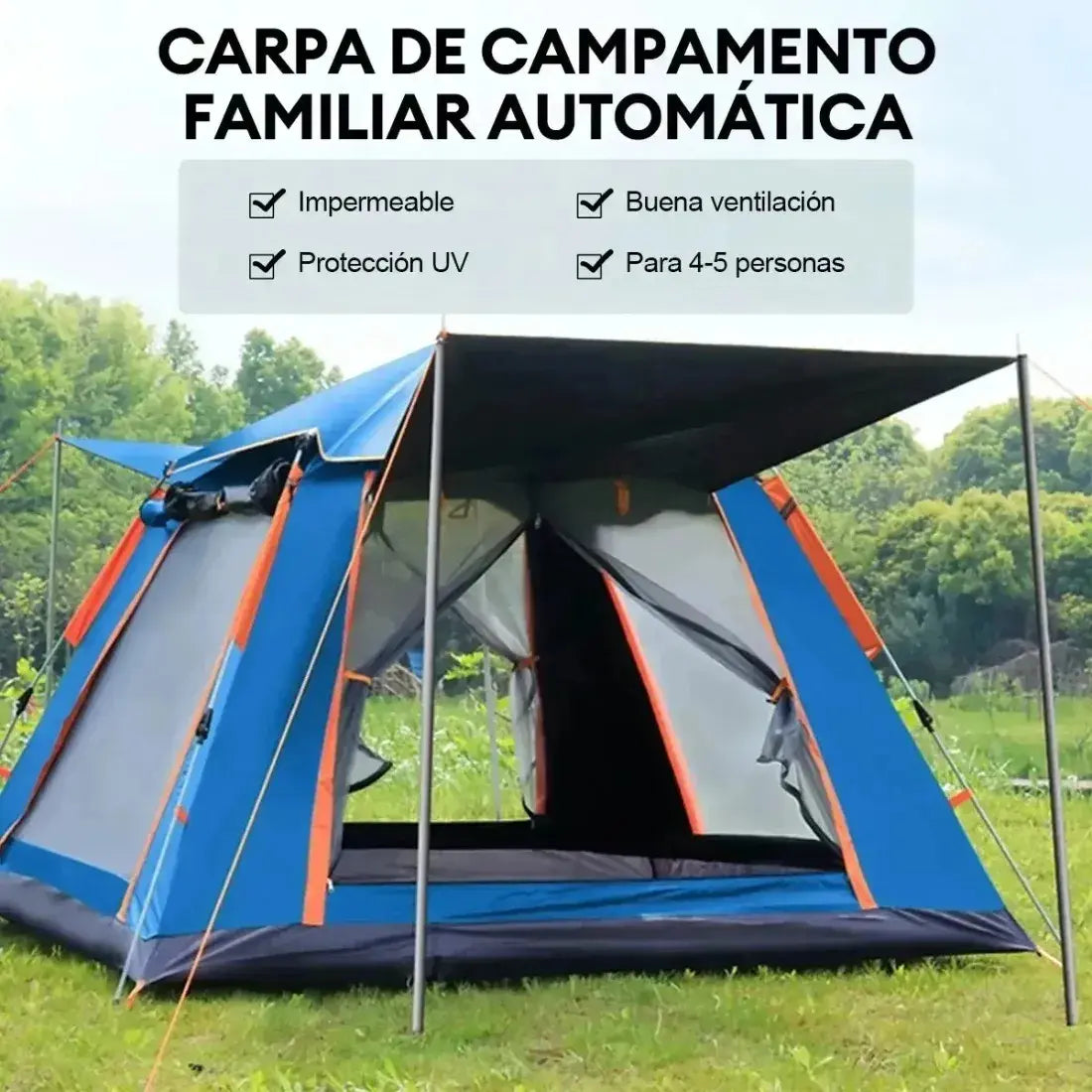 Carpa Auto Armable De Camping Impermeable Para 6 Personas 245x245x154cm