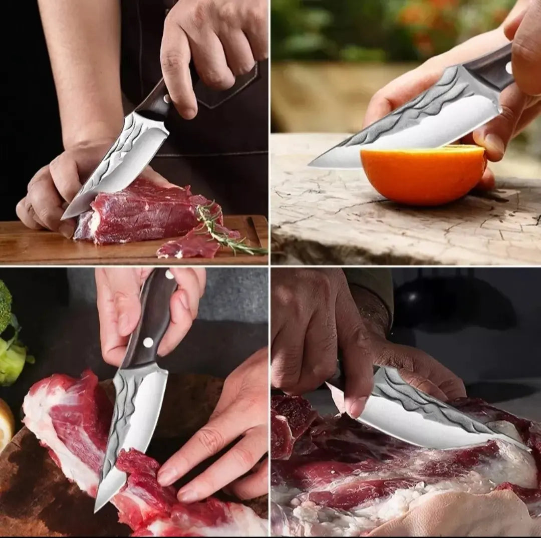 Cuchillo Autodefensa Para Cazador Y Funda De Cuero Tallada