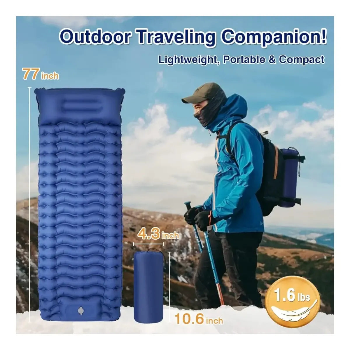 Colchoneta Inflable Plegable Con Bomba De Pie Incorporada