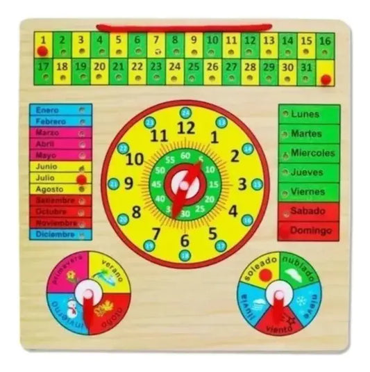 Juego Juguete De Madera Reloj Calendario