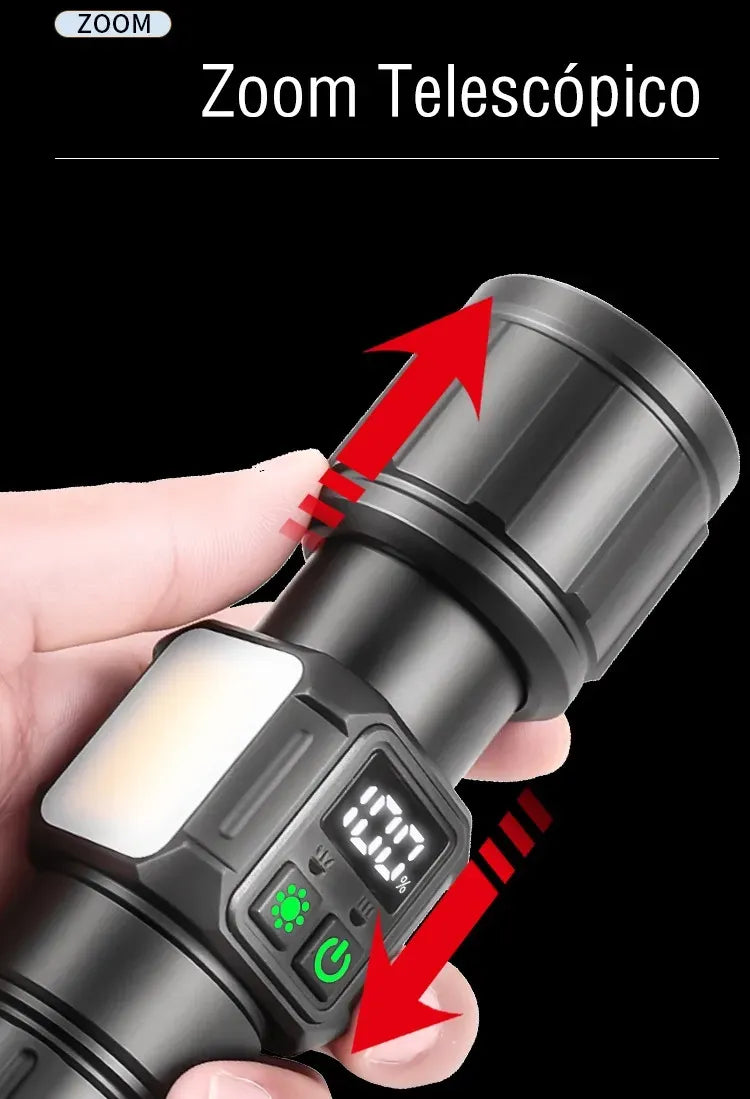 Linterna Led Recargable Pantalla Digital, Zoom Con Carga Tlf