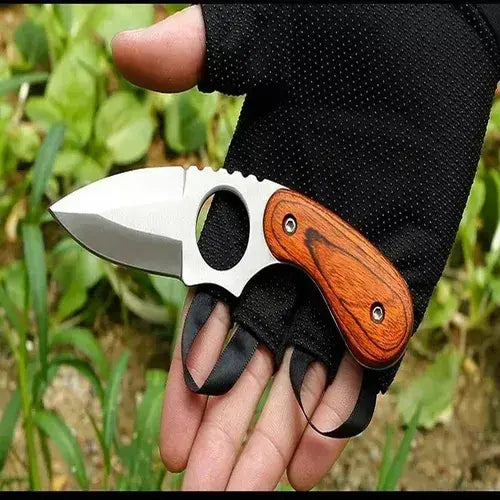 Cuchillo Tactico Militar Acero Inoxidable Caza Mango Madera