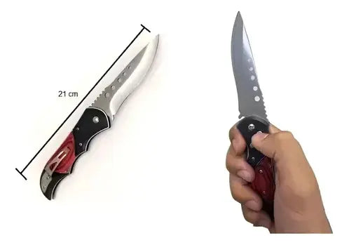 Navaja Automática Diente De Tigre Acero Inoxidable Y Madera