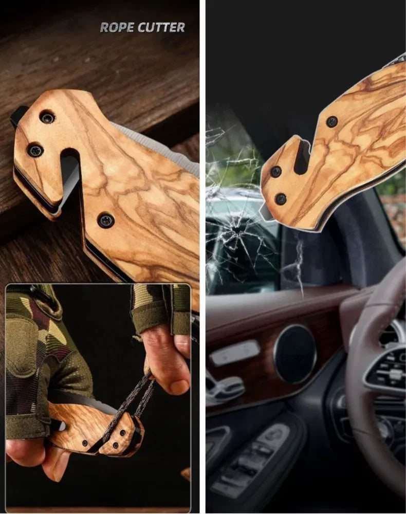 Cuchillo Semi Automático Madera Para Caza Acero Inoxidable