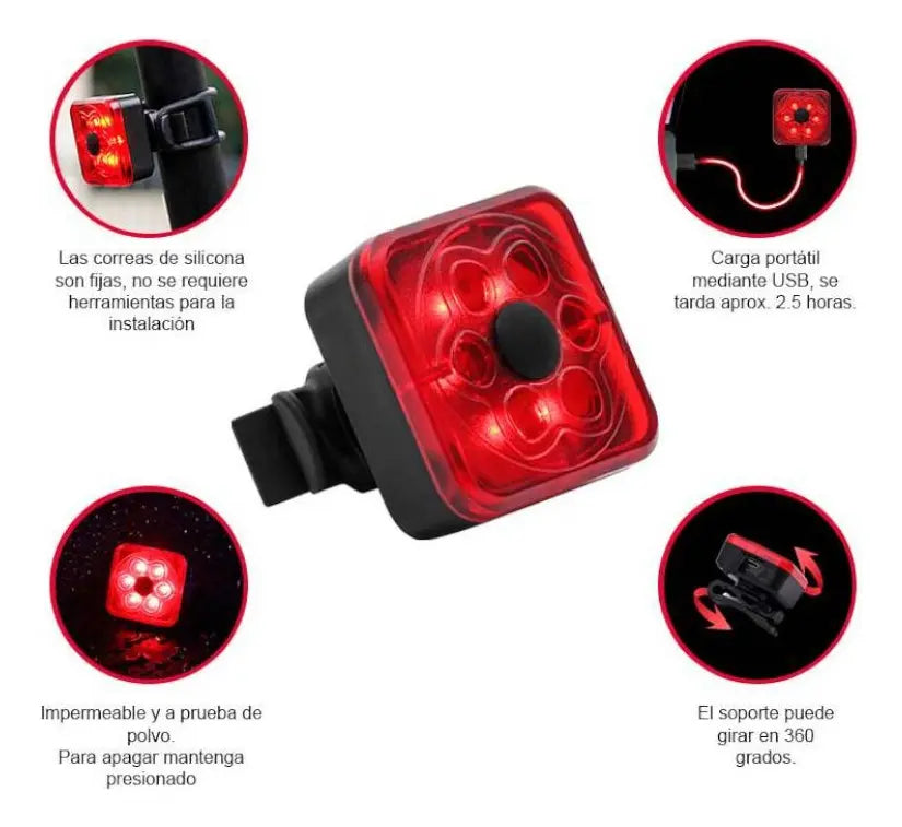 Luz Trasera Led Impermeable Alto Brillo Bicicleta Recargable