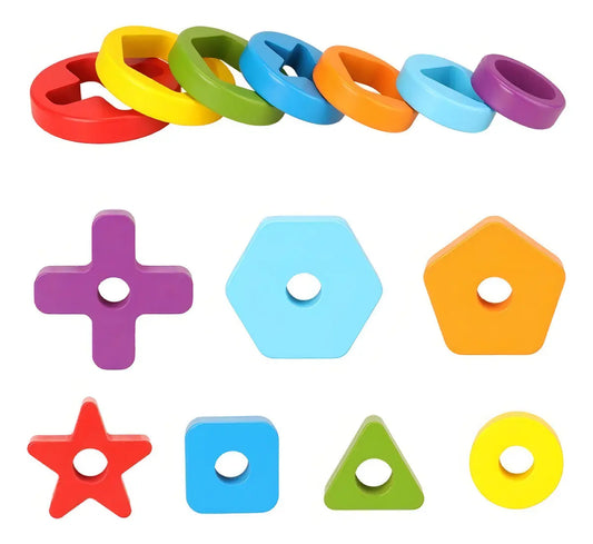 Juego Apilable Arcoiris Madera Torre Encaje Niños Montessori Color Multicolor
