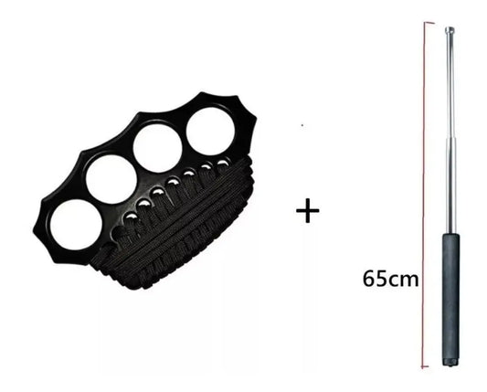 Kit Defensa Personal Bastón Retráctil Luma + Manoplas Acero