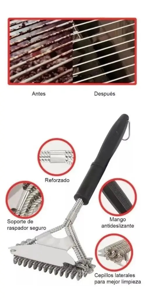 Cepillo Limpiador De Parrilla Quita Oxido Bbq Asado Limpieza