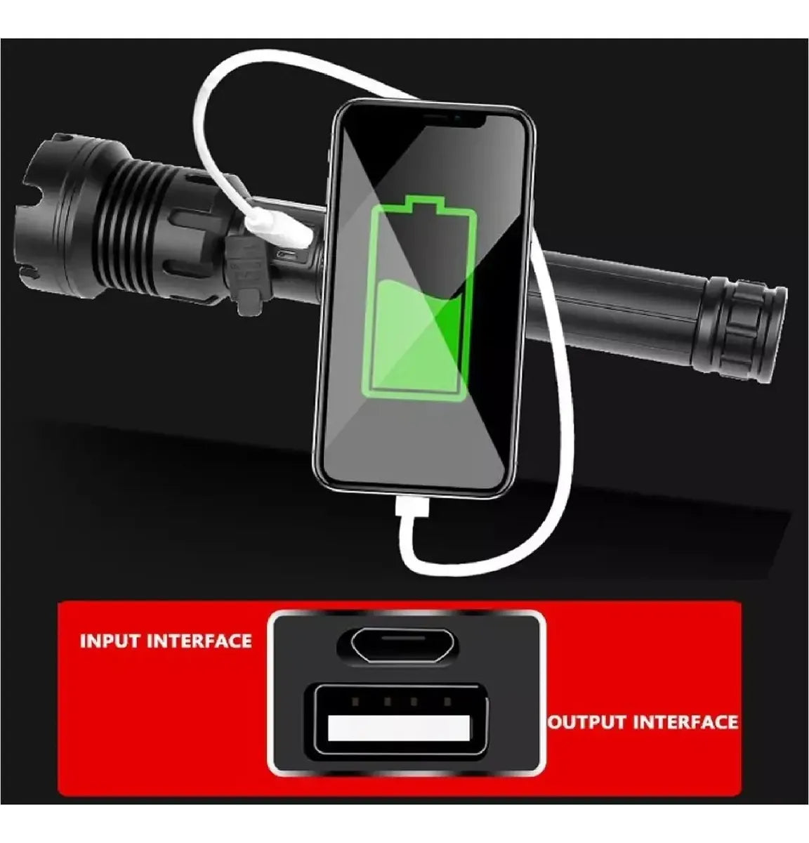 Potente Linterna Con Zoom Led Xhp90, Power Bank 7 Modos