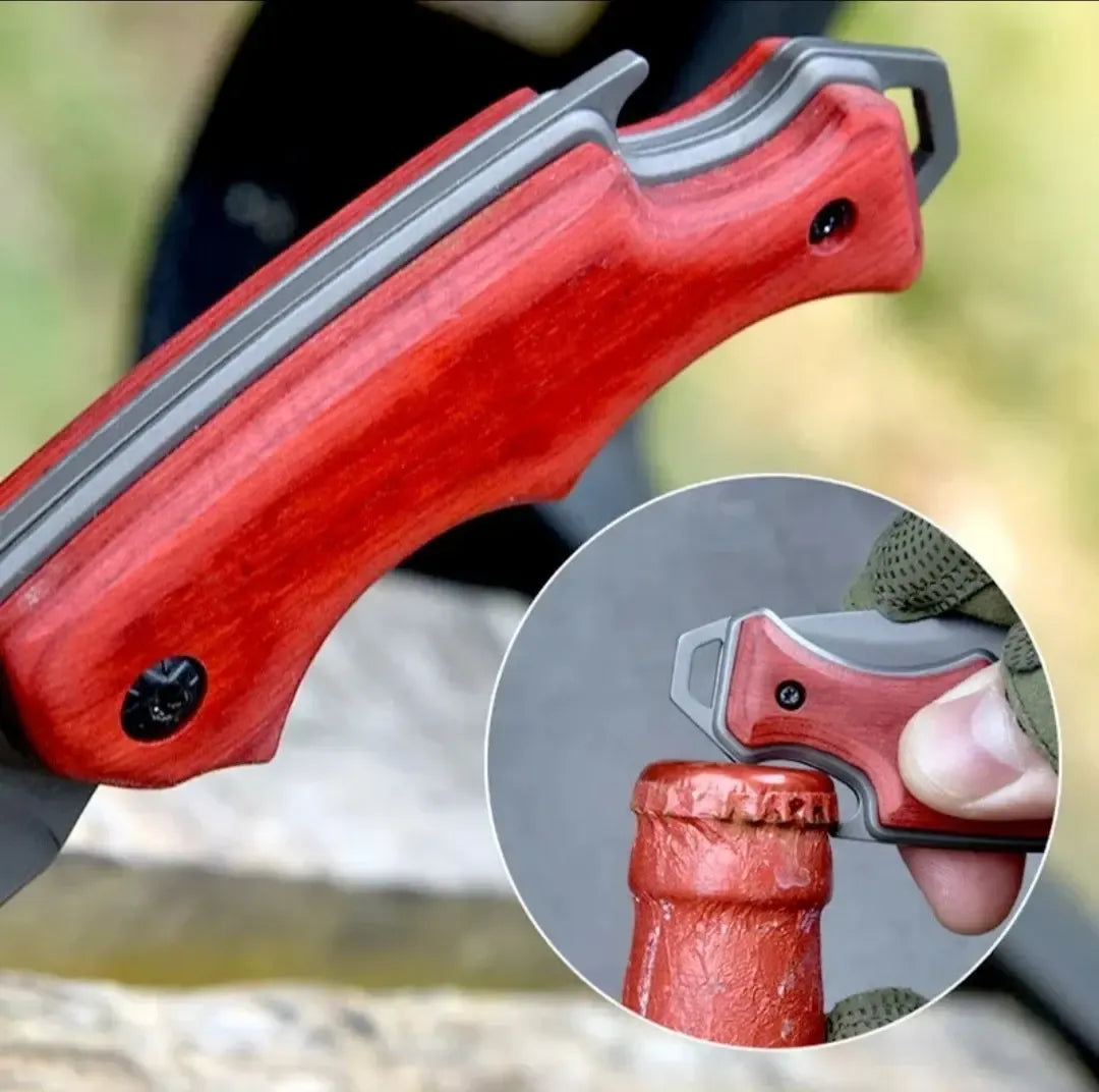 Cuchillo Corto Plegable Outdoor Mango Madera Supervivencia