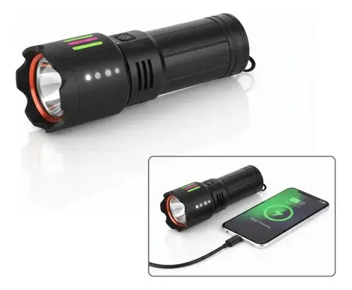 Linterna Led Aleación De Aluminio Con Zoom Y Carga Celular