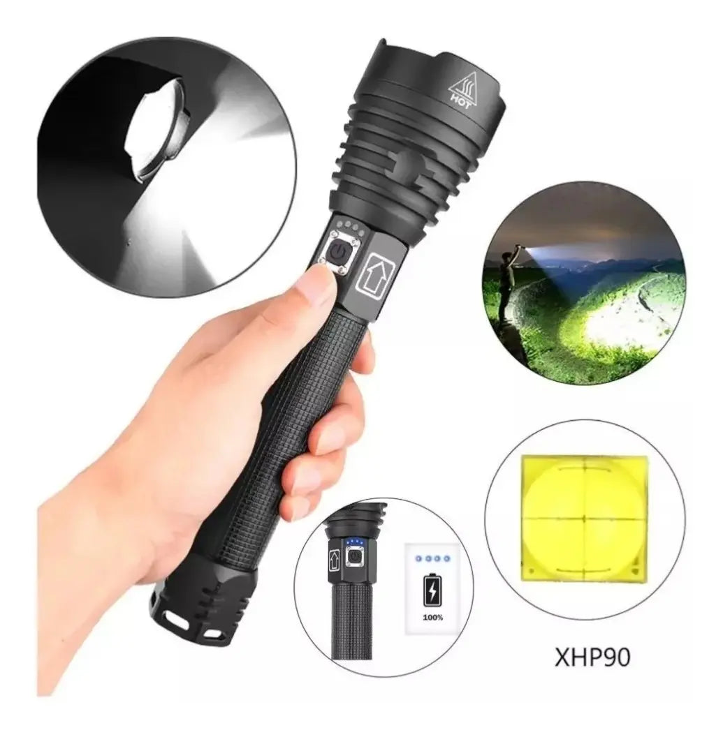 Potente Linterna Led De Carga Usb Aleación De Aluminio Xhp90