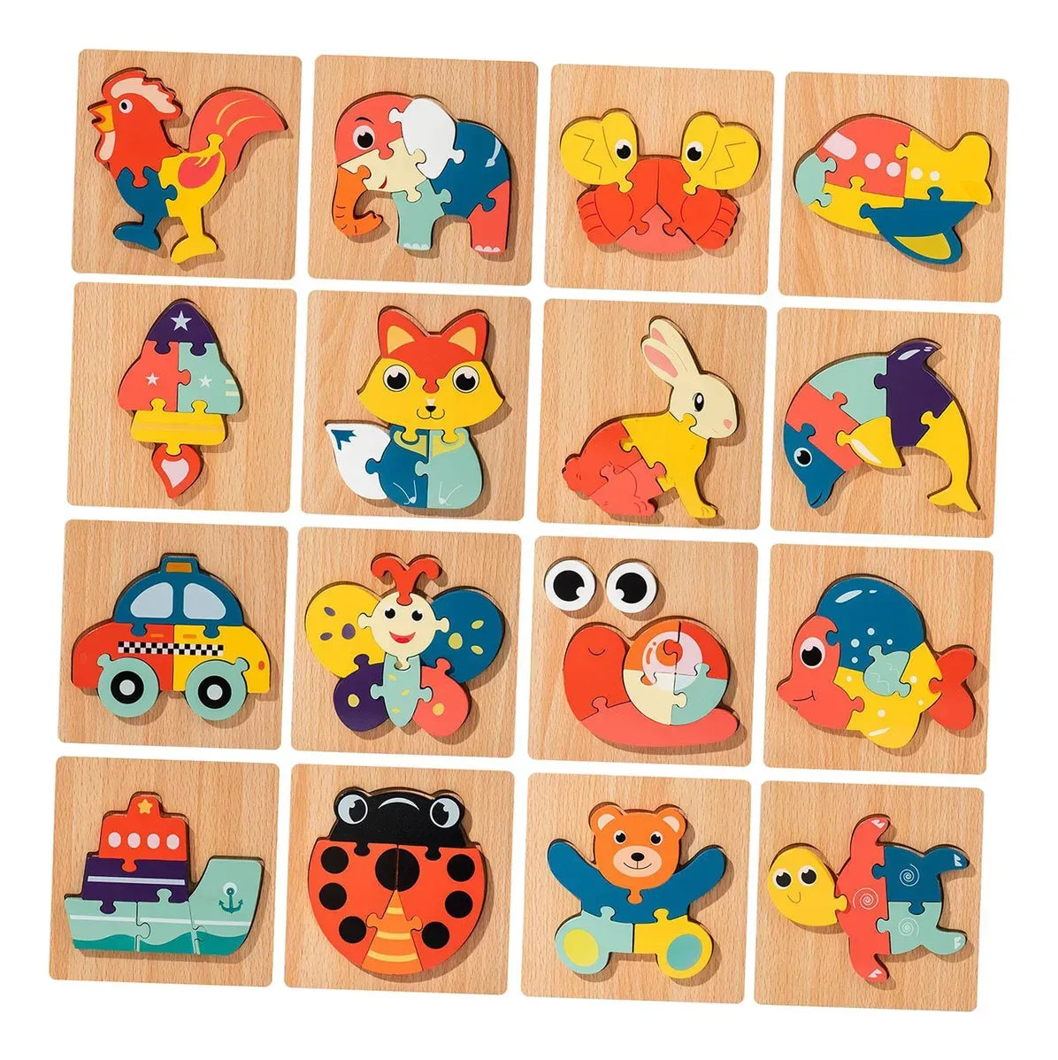 Juguete De Madera Con Diseño Animales Didáctica Rompecabeza
