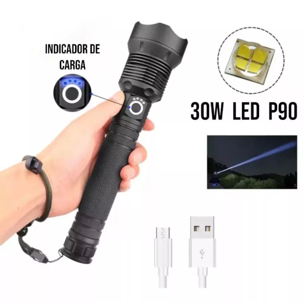 Potente Linterna Led De Carga Usb Aleación De Aluminio Xhp90
