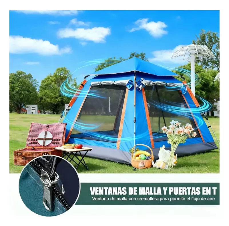 Carpa Auto Armable De Camping Impermeable Para 6 Personas 245x245x154cm
