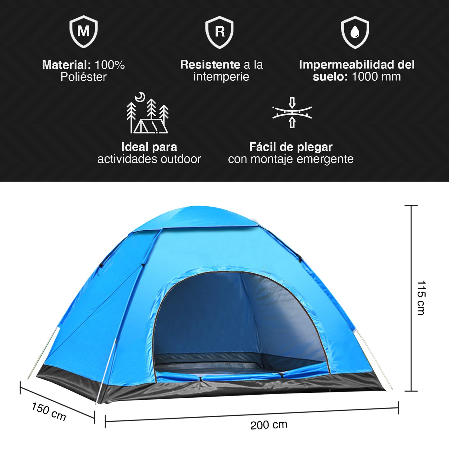 Carpa De 4 Personas De Armado Automático Rápido Y Fácil 2x2m