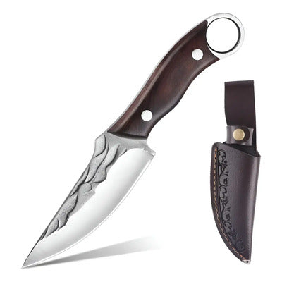 Cuchillo Autodefensa Para Cazador Y Funda De Cuero Tallada