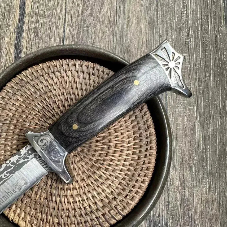 Cuchillo Bowie Acero Inoxidable Con Grabado + Funda De Cuero