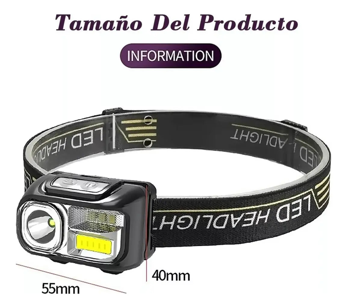 Linterna Cabeza Frontal Led Brillante Luz Camping Lampara