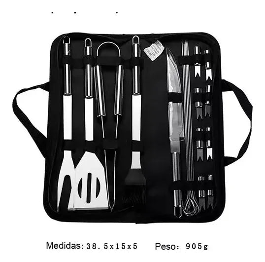 Set Parrillero De 18 Piezas Acero Inoxidable Para Asados Bbq