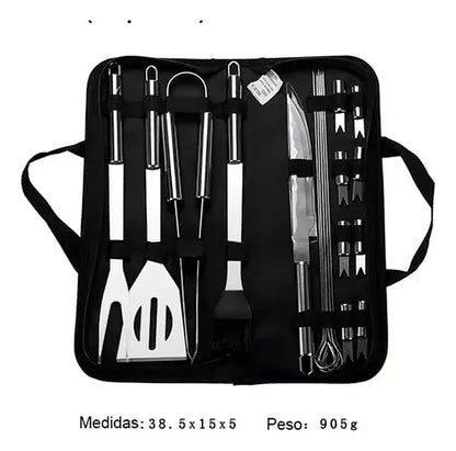 Set Parrillero De 18 Piezas Acero Inoxidable Para Asados Bbq