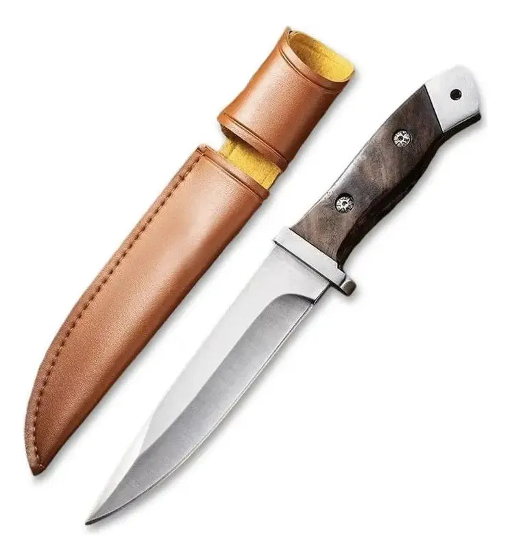 Cuchillo Caza Bowie Supervivencia Táctico Acero Inoxidable + Funda De Cuero