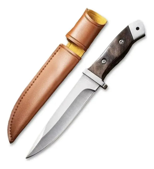 Cuchillo Caza Bowie Supervivencia Táctico Acero Inoxidable + Funda De Cuero