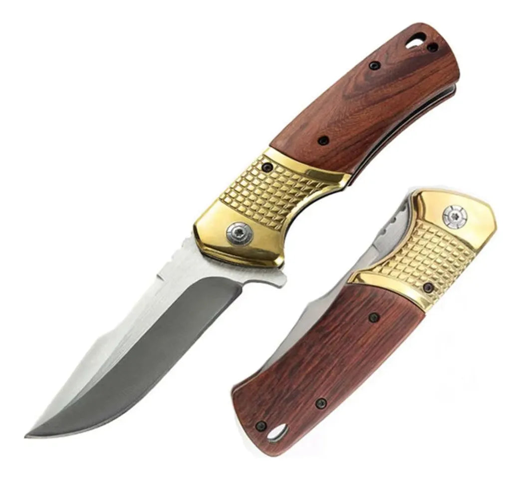 Cuchillo Acero Inoxidable Navaja Semiautomática Cacha Madera