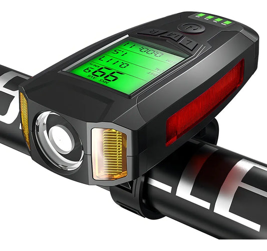 Luz Con Velocímetro Y Bocina Recargable Scooter Bici Bike Color Negro