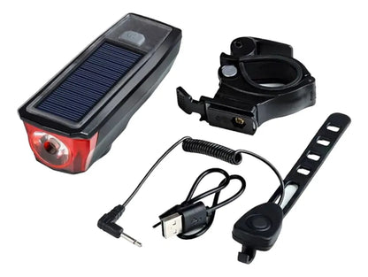 Luz Delantera Bicicleta Con Bocina Recargable Solar Usb