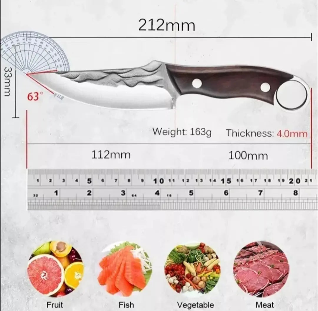 Cuchillo Autodefensa Para Cazador Y Funda De Cuero Tallada