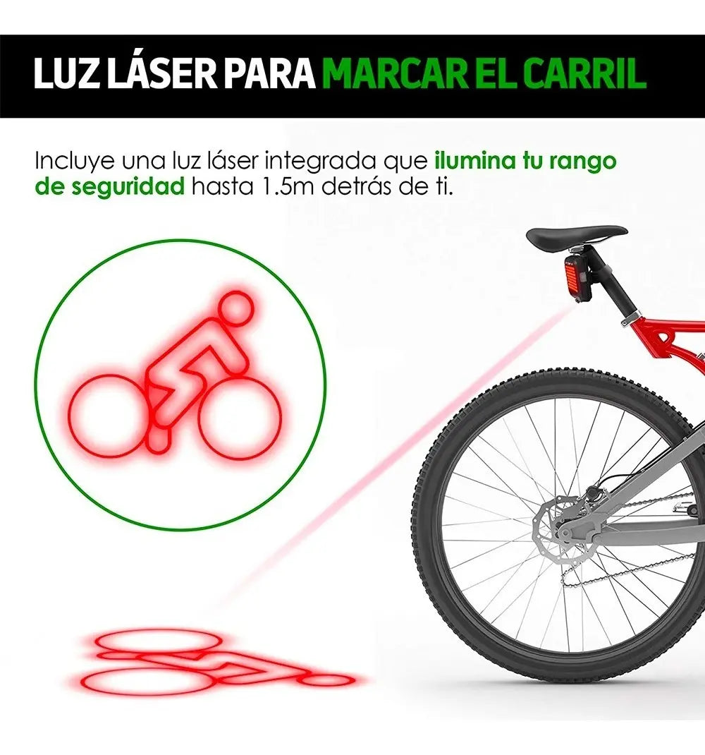 Luz De Bicicleta Led Trasera Inteligente Control Direccional Color Negro