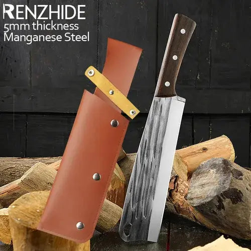 Cuchillo Profesional Carnicero + Funda, Machete Largo 35cm