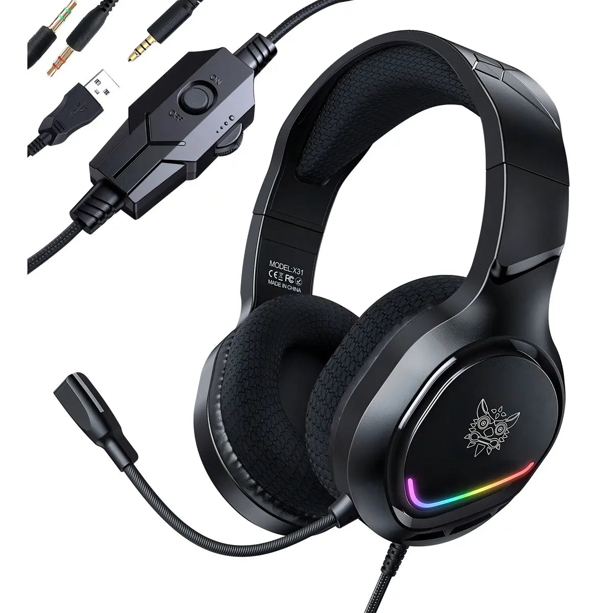 Audifono Gamer Profesional Onikuma X31 Microfono Hd Luz Rgb Negro X31