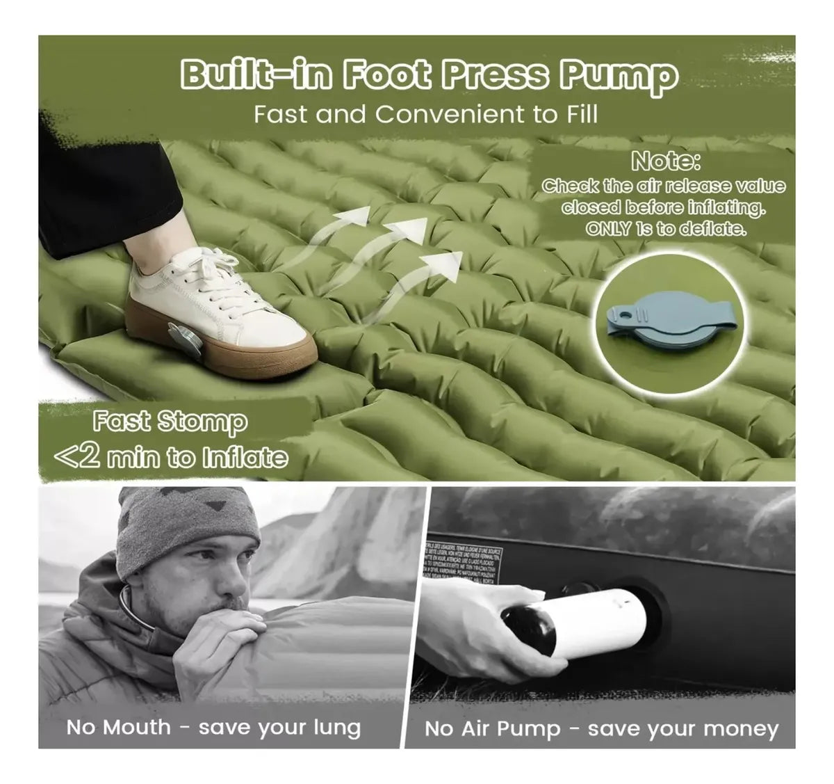 Colchoneta Doble Para Acampar, Inflable, Para 2 Personas