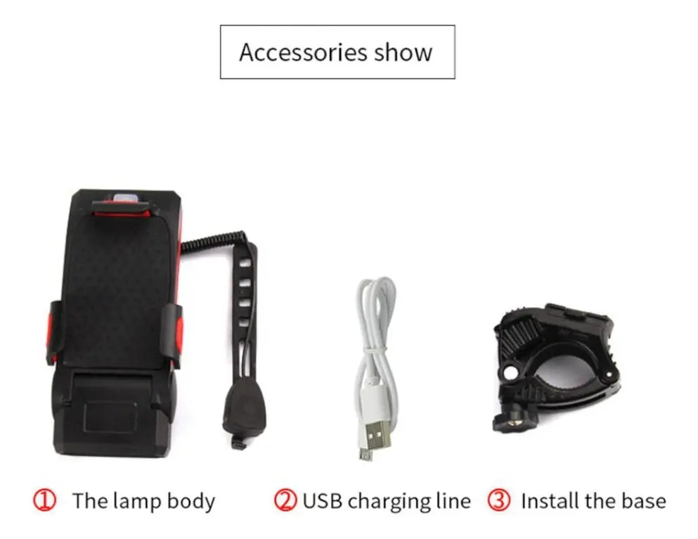Luz Delantera Bicicleta Con Bocina Cargador Porta Celular