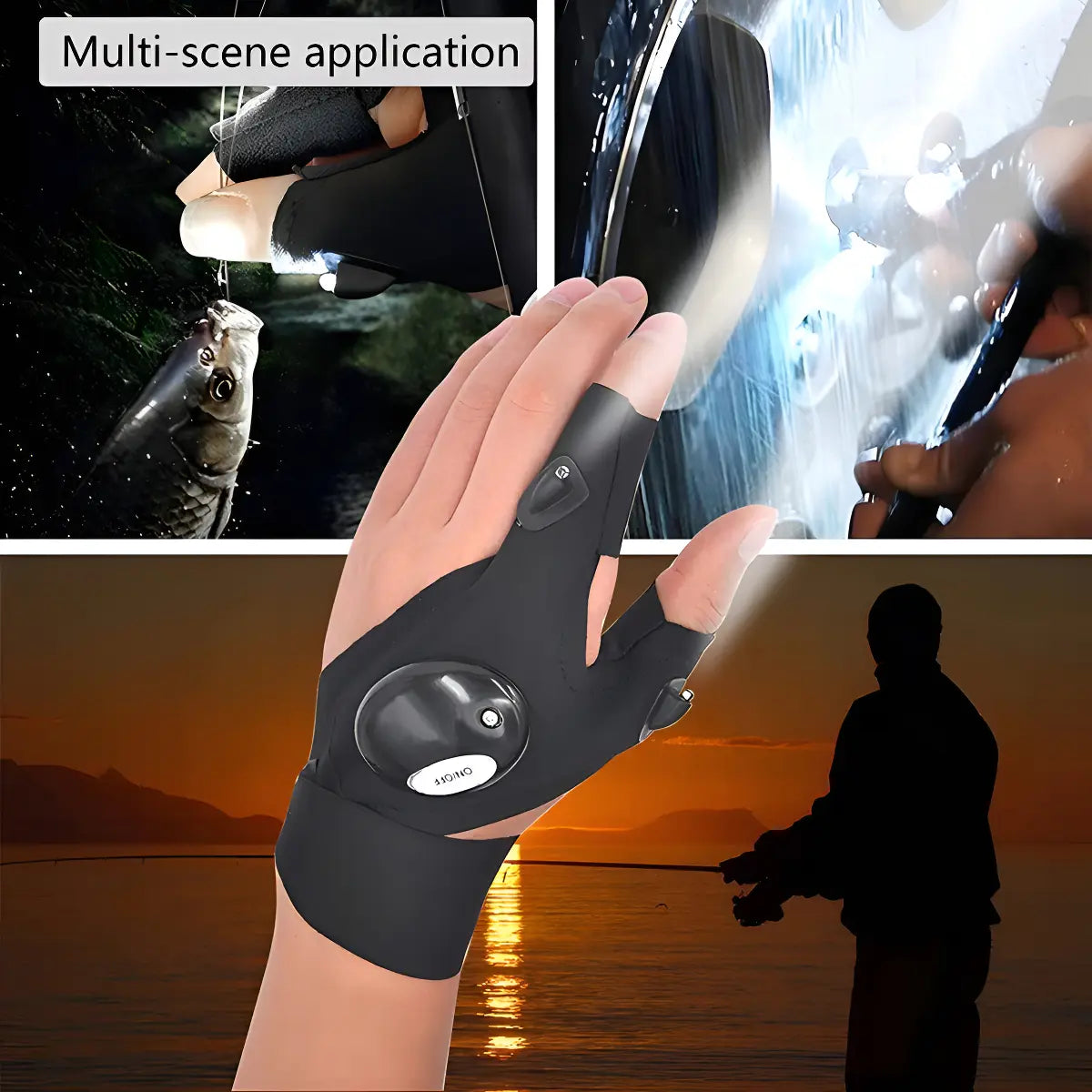 Guantes Linterna Led Multiuso Auto Pesca Moto Emergencias Color de la linterna Blanco