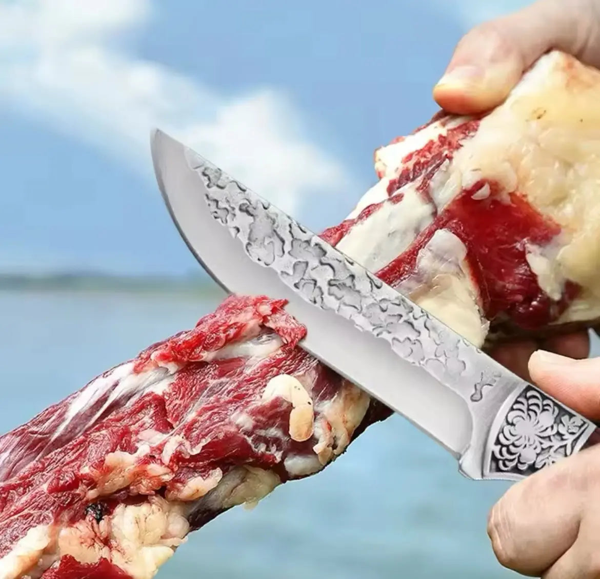 Cuchillo Forjado A Mano Carnicero Para Asados Mas Funda
