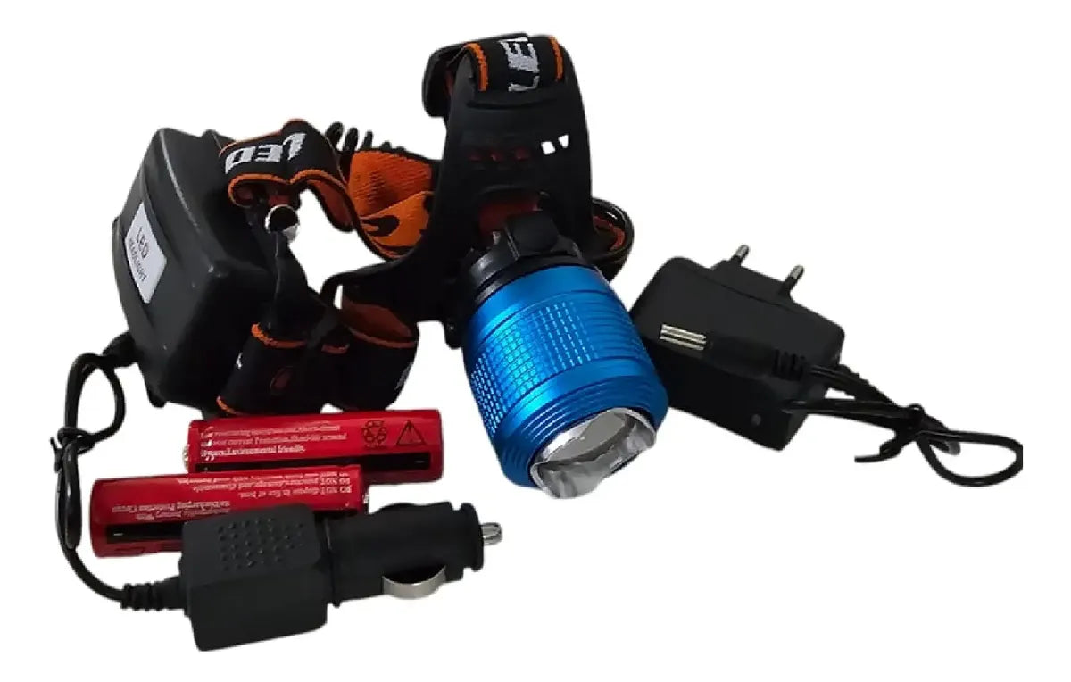 Linterna Frontal Para Cabeza 1000mts Zoom, Led Blanco Y Azul