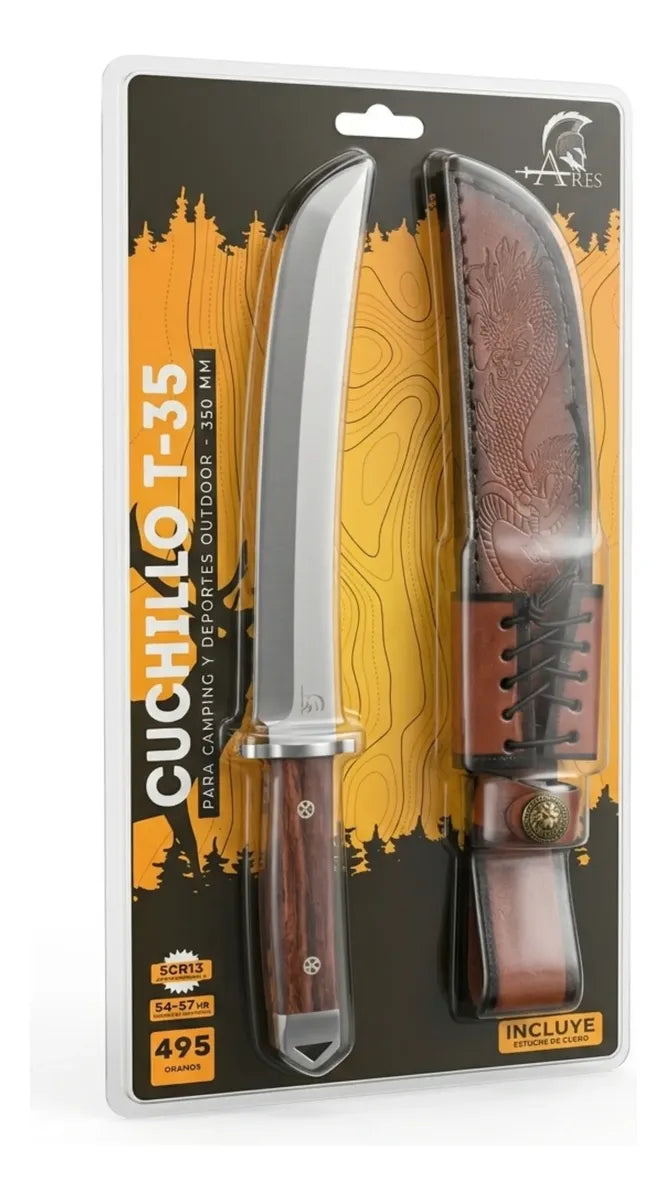 Cuchillo Acero Templado Hoja Japonés+ Funda De Cuero Premium