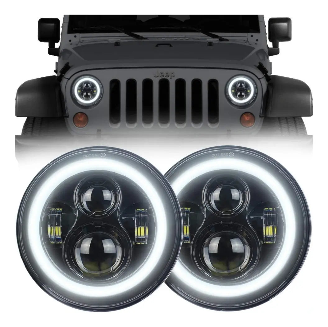 Foco De 7'' H4 Con Alta/baja Y Ojo De Ángel Jeep Wrangler