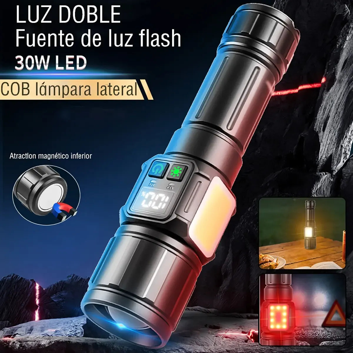 Linterna Led Recargable Pantalla Digital, Zoom Con Carga Tlf