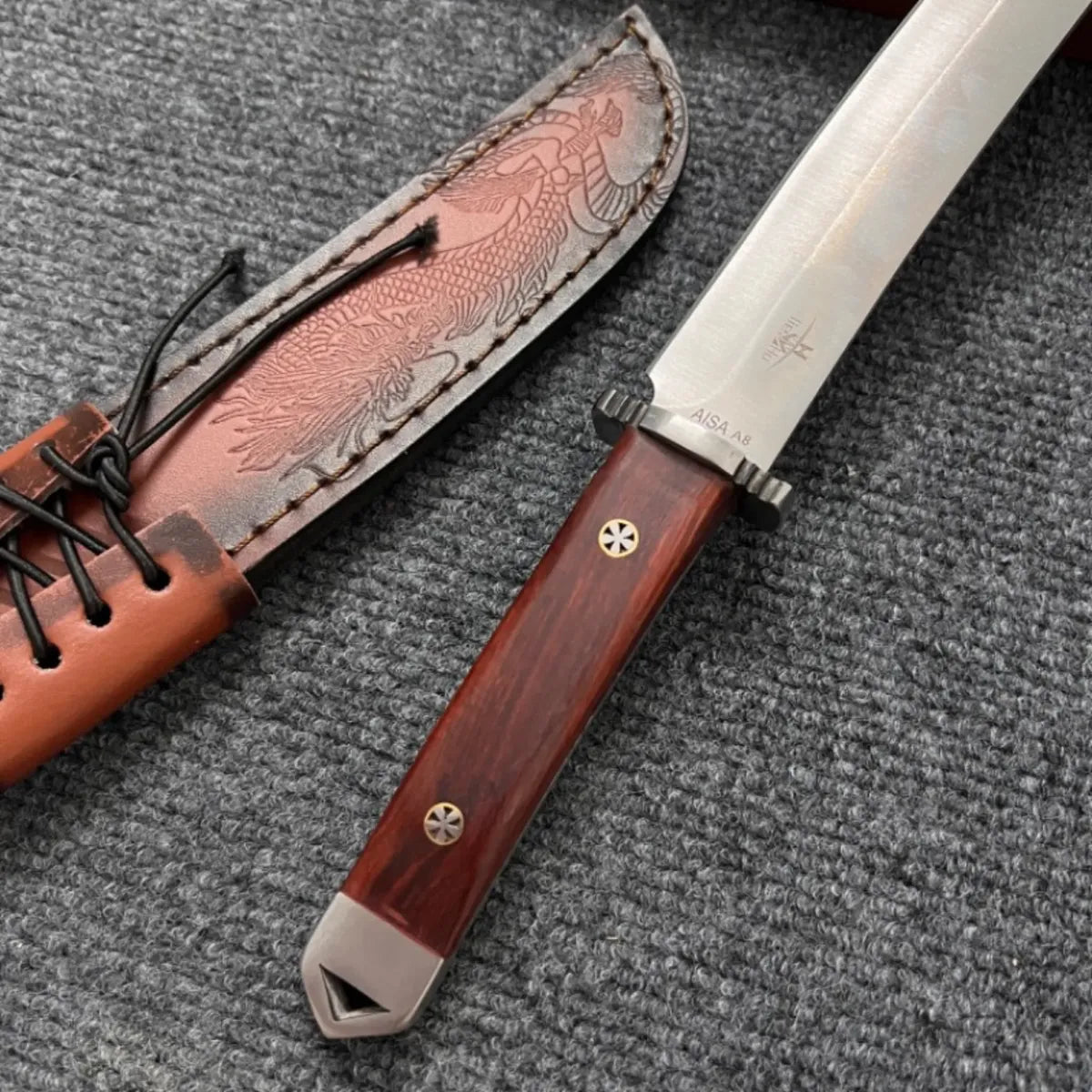 Cuchillo Acero Templado Hoja Japonés+ Funda De Cuero Premium