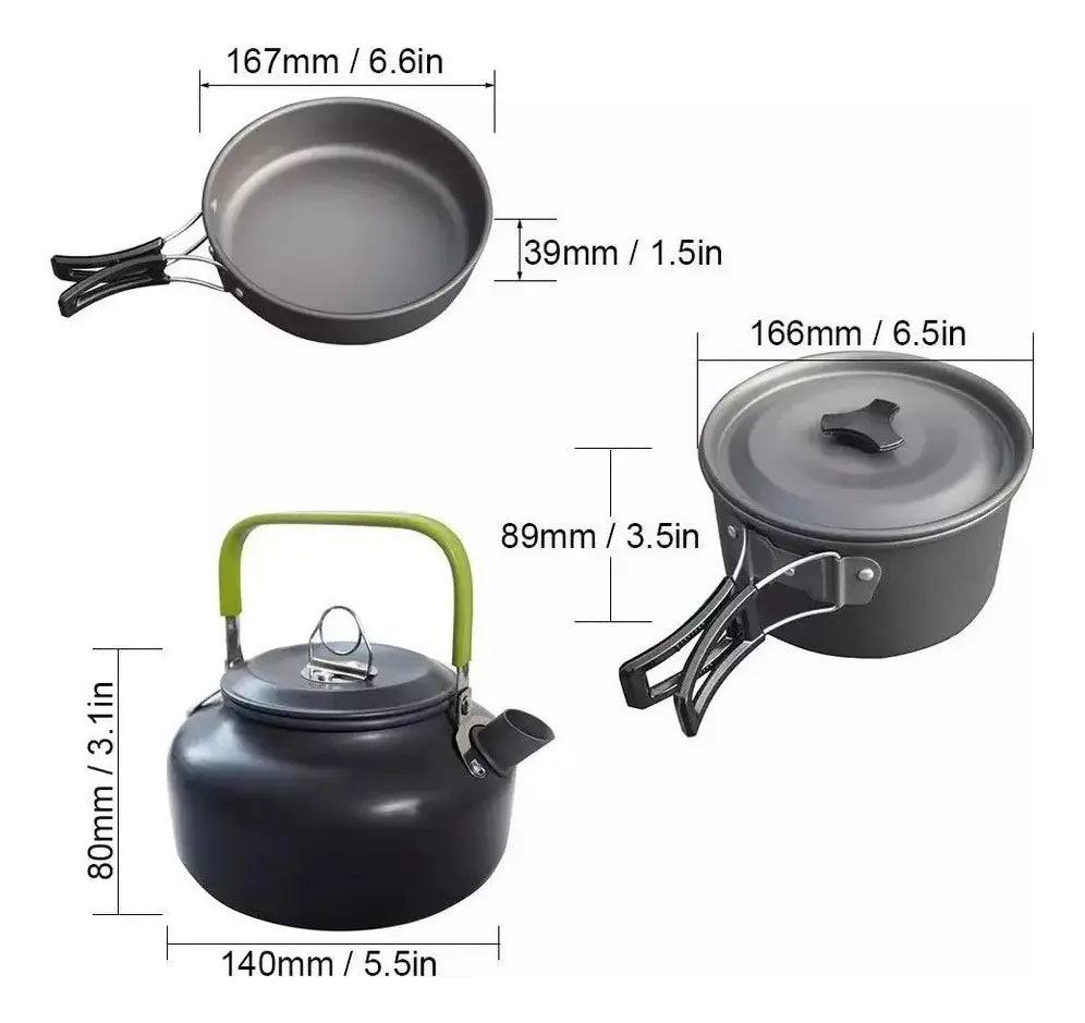 Kit Camping Cocinilla Plegable + Set Ollas 3-4 Personas