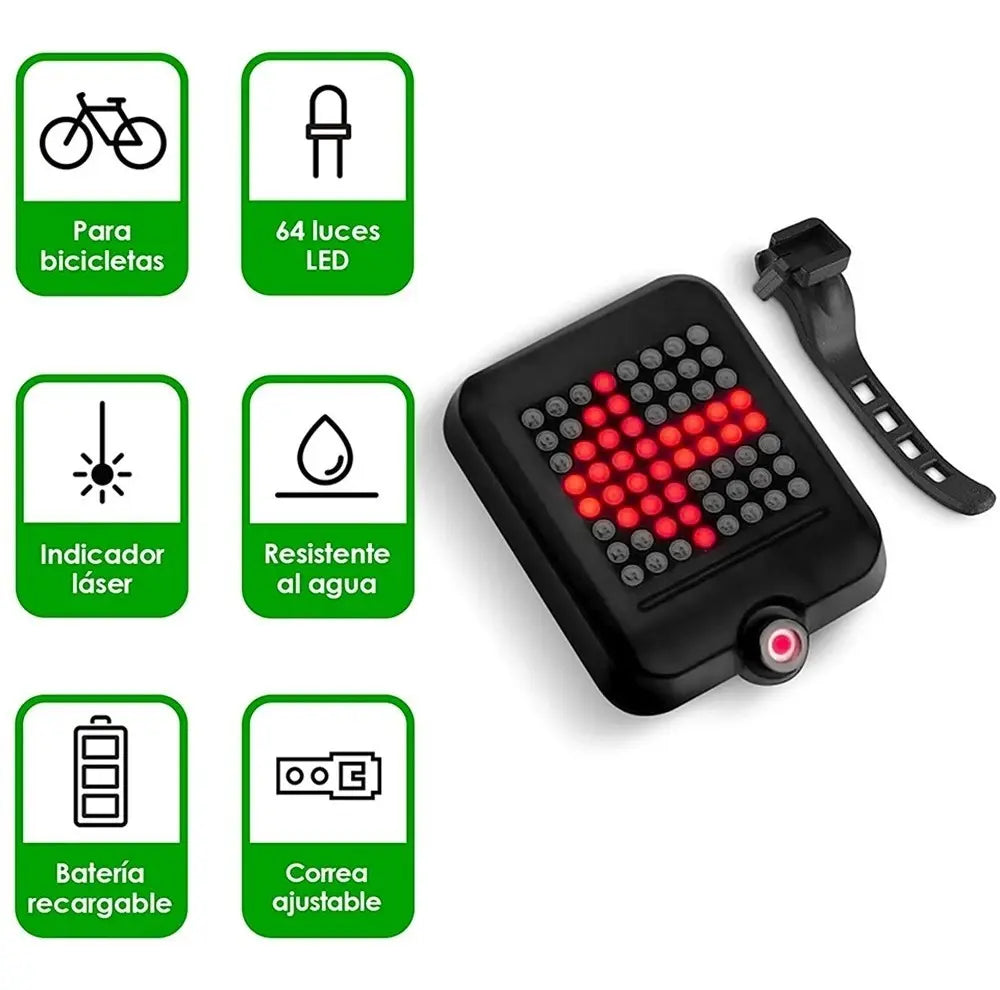 Luz De Bicicleta Led Trasera Inteligente Control Direccional Color Negro