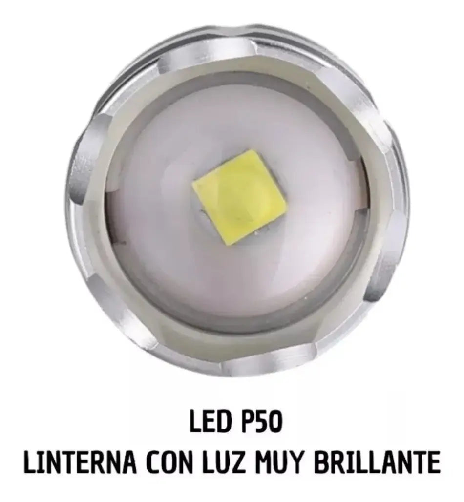 Linterna De Mano Led P50 Recargable Usb 10000lm Tactica