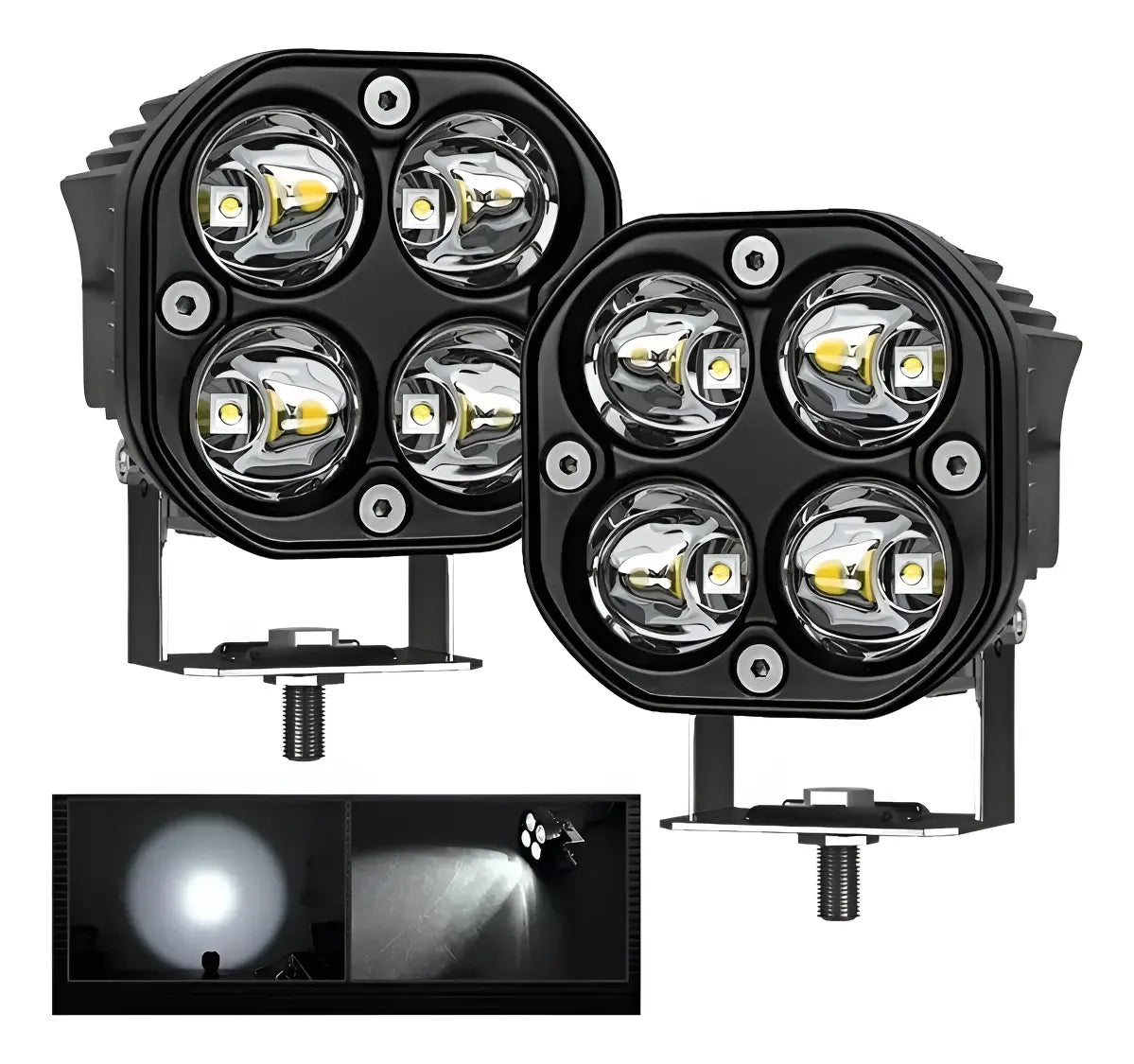 Par Faros 4 Led 40w Cuadrado Blanco O Amarillo / Estrobo