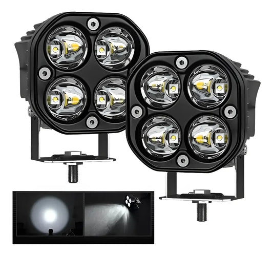 Par Faros 4 Led 40w Cuadrado Blanco O Amarillo / Estrobo