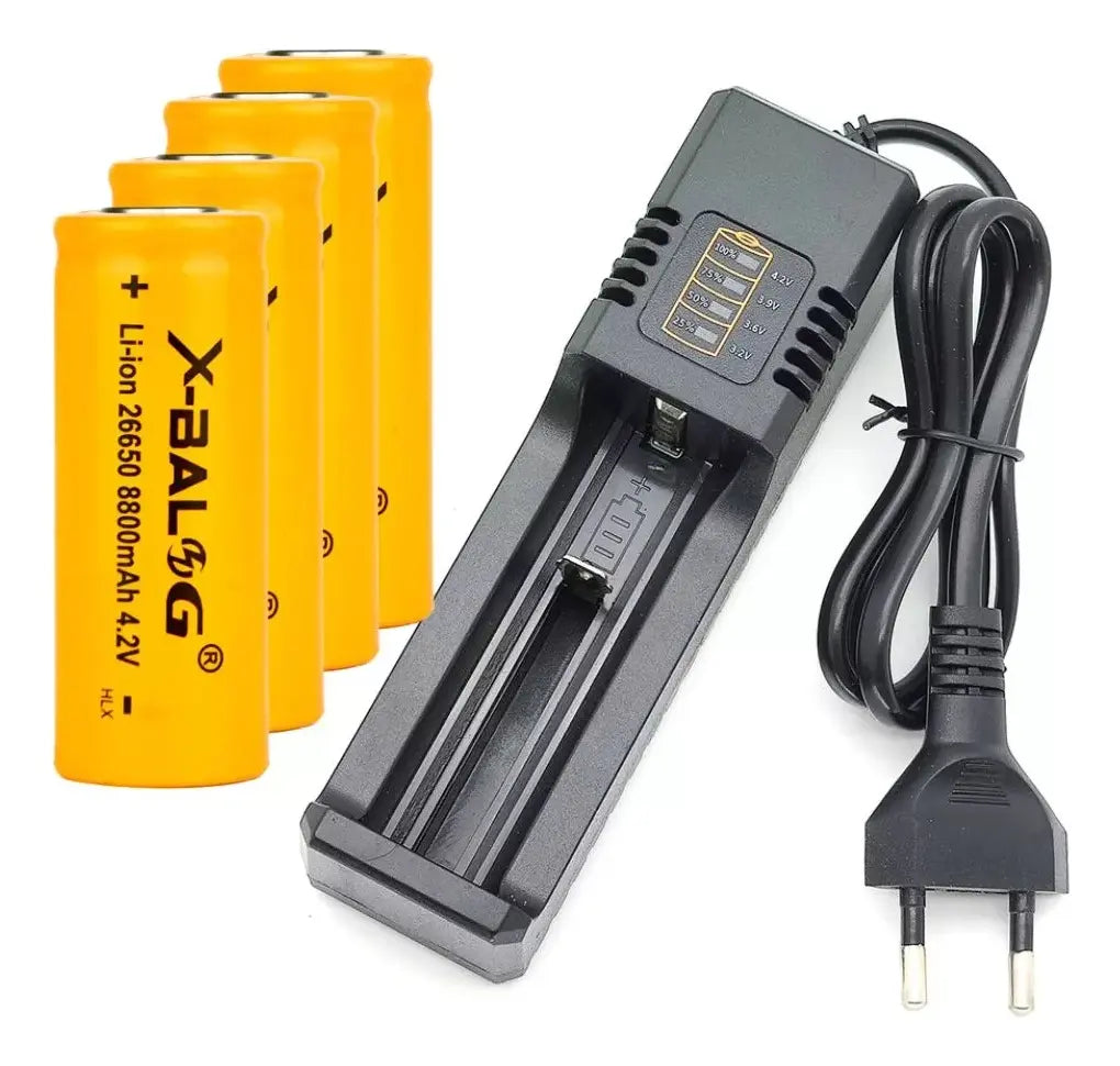 Cargador Pilas De Litio Incluye 4 Pilas 26650 8800mah 4.2v