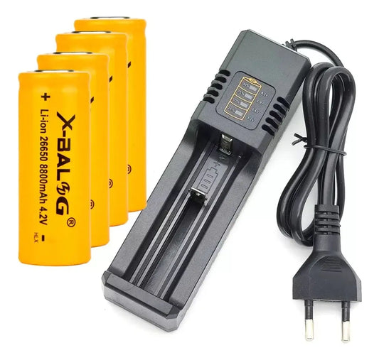 Cargador Pilas De Litio Incluye 4 Pilas 26650 8800mah 4.2v